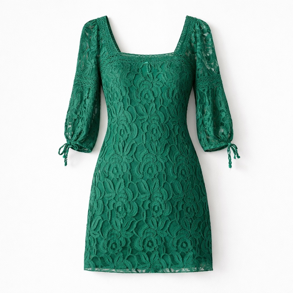 Anthropologie Green Lace Dress M | Solitaire by Ravi Khosla Emerald Boho Mini